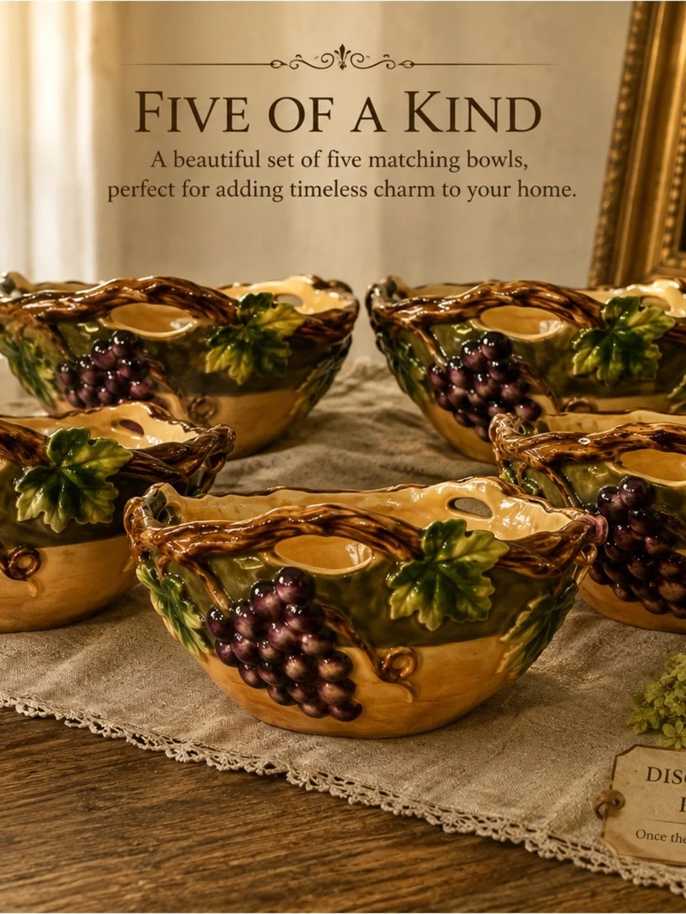 Pacific Rim Grape Bowls Set of 5 Discontinued Hand Painted